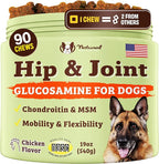 Natural Dog Company Hip & Joint Supplement Chew for Dogs – Supports Mobility, Flexibility & Comfort, Glucosamine, Chondroitin, MSM & Turmeric, Chicken Flavor, 90 Count