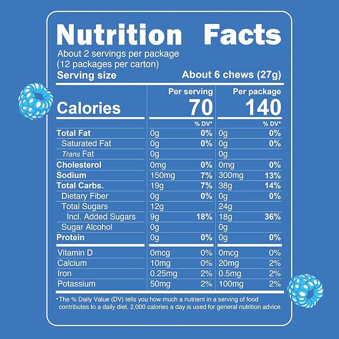 Noogs Sour Energy Chews, Blue Raspberry Blast Electrolyte Energy Gummies, Sour Candy Flavored Alternative to Running Gels, Vegan, Gluten Free & Caffeine Free, 12 Pack