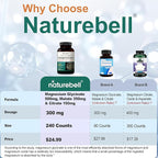 NatureBell Magnesium Complex for Women & Men 1,000mg Per Serving – 240 Capsules – Triple Magnesium Complex with Glycinate, Citrate & Malate – Chelated & Purified – Non‑GMO, Filler Free