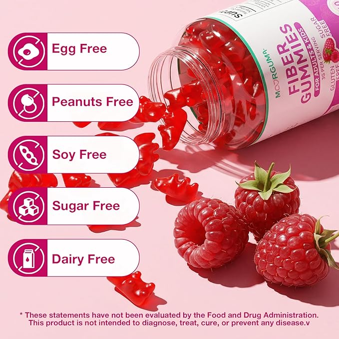 Fiber Gummies for Digestive Health & Regularity, Sugar-Free High Fiber Supplement for Adults & Kids, Soluble Dietary Fiber, Vegan Fiber Supplements for Men & Women, 60 Count