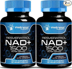 WELLNESS LABSRX Liposomal NAD Supplement, 1500mg - USA Made, NAD Resveratrol Supplement for Women and Men, NAD+ Support Cellular Health, Energy & Anti Aging - 2 Pack