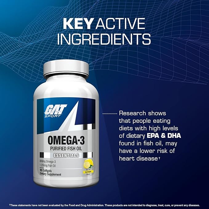 GAT SPORT Essentials Omega-3 Purified Fish Oil, 90 Softgels