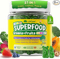 Kids Super Greens Gummies, Superfood Multivitamin for Kids, 20+ Veggie, Fruit, Vitamin, Mineral, Probiotic, Kids Vitamin Gummies for Growth, Immunity, Digestion, Picky Eater Approved, Sugar Free 2Pack
