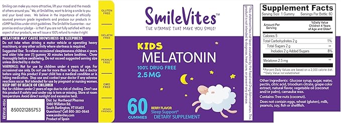 Children's Melatonin Gummies 2.5mg | 100% Drug-Free Sleep Aid | Non-Habit Forming | Supports Restful Sleep & Regular Sleep Cycle | Natural Ingredients | Berry Flavor | 60 Count