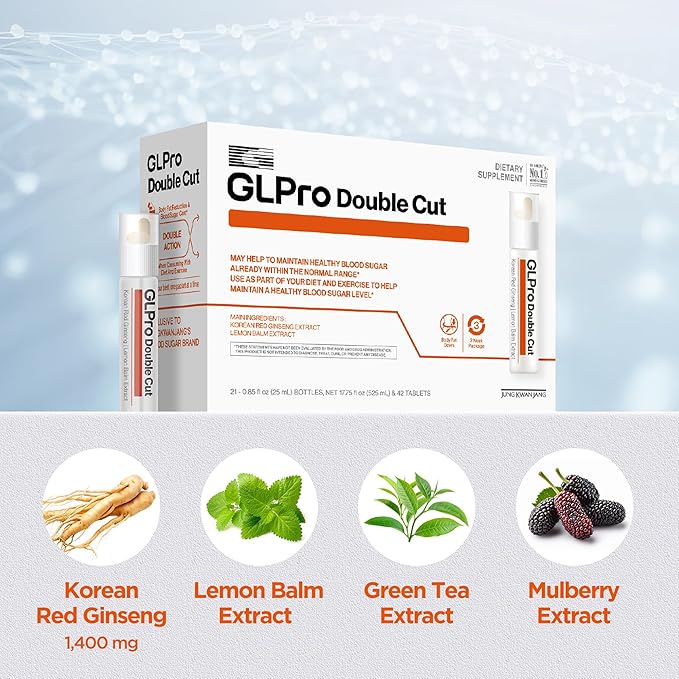 JUNG KWAN JANG GLPro-Double Cut - Pre & Post Workout Booster, GLP-1 Support for Men and Women - Korean Red Ginseng & Prebiotics (21 Count:1 Vial of Liquid + 2 Tablets)