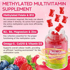 Methylated Vitamin B Complex Gummies for Women & Men, Multivitanins Gummy with Vitamin A, C ,E, Methylfolate & B12, TMG, Calcium, D3 K2, Magnesium & More for Overall Health-Vegan, Sugar Free, 60 Cts