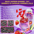 Saffron Supplements for Kids & Adults, 10 in 1 Saffron Gummies 88.5mg Saffron Extract with Ashwagandha, L-Theanine for Calm, Zzz, Antioxidant, Sugar-Free/Organic, Strawberry Flavor 60 Count
