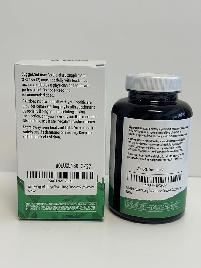 Wild & Organic Lung Cleanse Capsules - Lung Support Supplement with Mullein Leaf, Stinging Nettle, Angelica & Korean Panax Ginseng - Vegan, No Fillers, Non-GMO - 180 Count