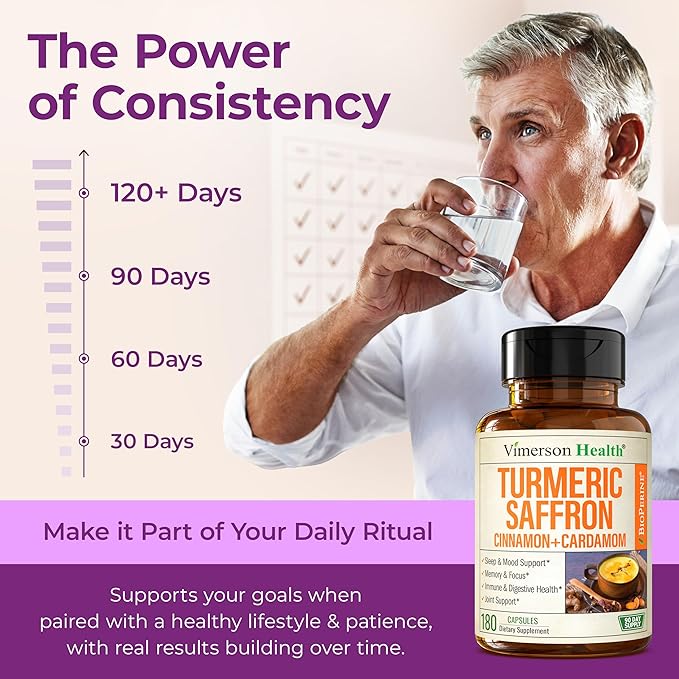 Saffron Supplements – 89mg Saffron Extract, 1000mg Turmeric Curcumin, Ceylon Cinnamon & Cardamom – Daily Mood, Joint & Metabolic Support – Joint Supplements for Women & Men – 180 Capsules