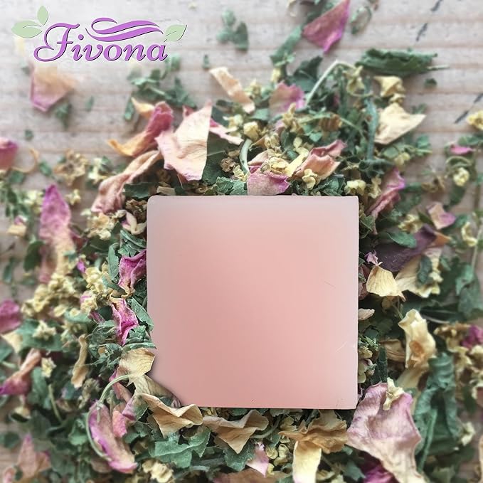 FIVONA Set of 5 Gentle Pink Yoni Herbal Soap Bars Ideal for Feminine Wash and Whole Body Cleanse Infused with Natural Ingredients - 5x 5.3 oz - Includes Exfoliating Scrubber Foaming Net
