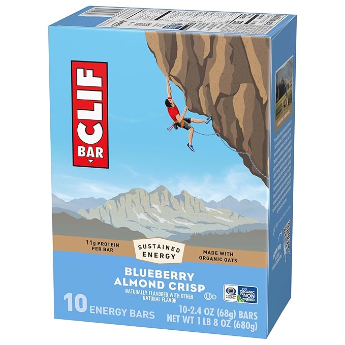 CLIF BAR - Energy Protein Bars - Blueberry Almond Crisp - Made with Organic Oats - Energy Bars - Non-GMO - (10 Pack)
