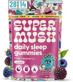 SuperMush Sleep Gummies for Adults - Mushroom Supplement with Magnesium Citrate, L-Theanine, Chaga, Reishi & Chamomile for Deep Sleep, REM & Detox - Vegan & Sugar-Free - 28 Gummies (14 Servings)