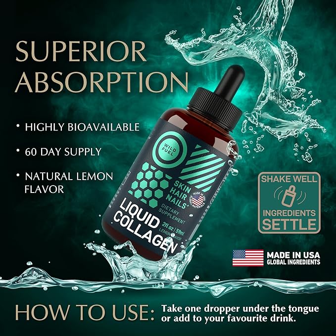 Liquid Collagen Peptides with Biotin Drops - 30,000mcg Biotin and Collagen Liquid for Women and Men - Youthful Skin, Hair Growth, Strong Nails - Hair Vitamins for Hair Loss - Lemon Flavor - 2x2oz
