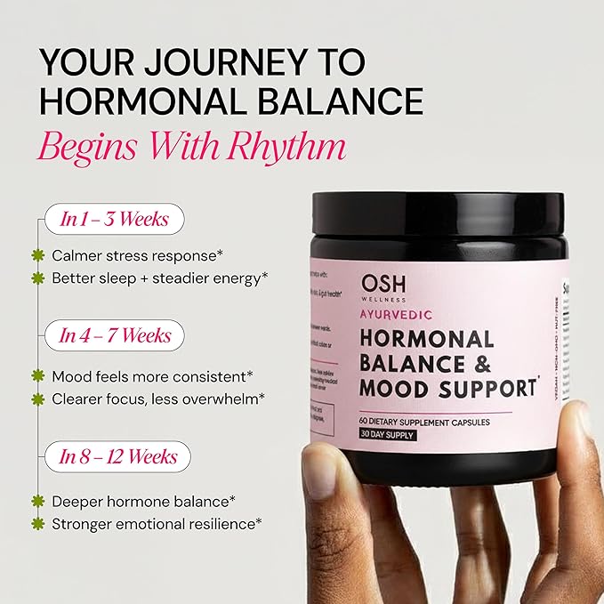 Ayurvedic Hormone Balance for Women | Cortisol Reducer | Mood, Energy, & Sleep Support | Regulates Estrogen | Stress Relief | Ashwagandha, Rhodiola, & Shatavari | Made in USA | 60 Ct. - OSH Wellness