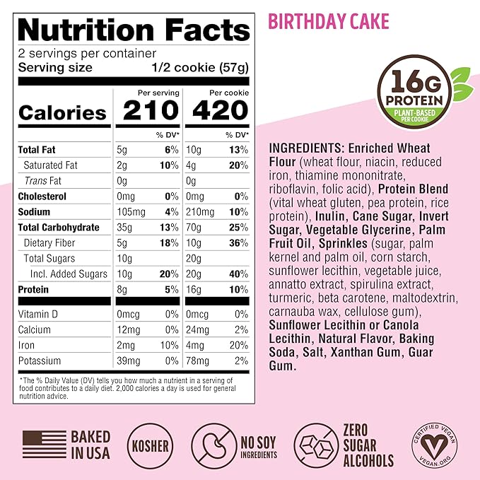 Lenny & Larry's Complete Protein Cookie,[Birthday Cake],Chewy Soft Baked,16g Plant Protein,Vegan,Non-GMO,High Fiber,[4 Ounce] Cookie,(Pack of 24)