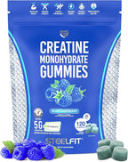 SteelFit Creapure Creatine Monohydrate Gummies for Men & Women, Blue Raspberry - Gym Workout Nutritional Supplements for Muscle Gain, Brain Health & Strength Building Dietary Supplement, 120 Gummies