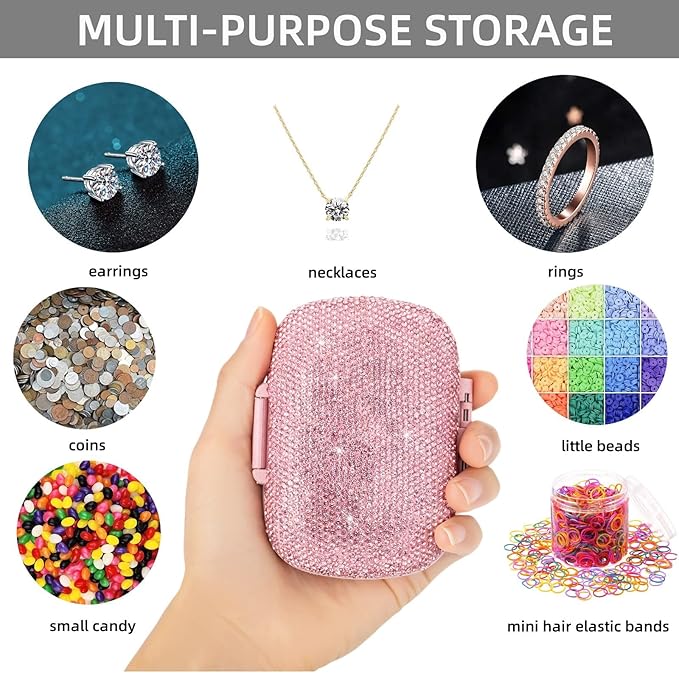Cute Pill Organizer Small Bling Pill Case for Purse Medicine Vitamin Container Holder Daily Pill Box Container for Women Travel Medicine Kit(Pink)