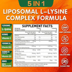Liposomal L-lysine Gummies 1200mg, Lysine Chewable Supplement with Vitamin C, D3, B12 & Zinc for Adults & Kids, Immune & Collagen Support, Lips & Skin Health, Vegan, Natural Fruit Flavor, 60CT