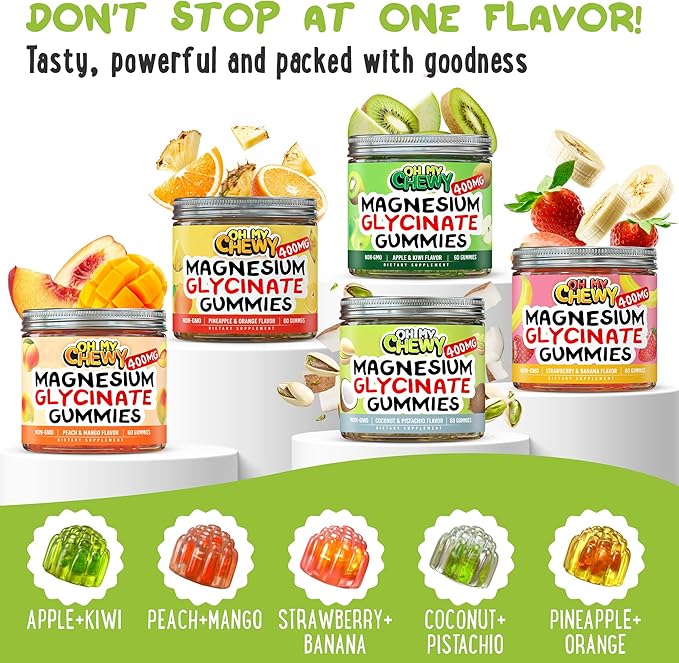 Center-Filled Magnesium Glycinate Gummies 400MG - High Absorption for Kids, Teens & Adults - Supplement for Sleep, Calm & Muscle Relaxation with B6 & D3 - Gluten Free & Vegan Friendly - 60 Count