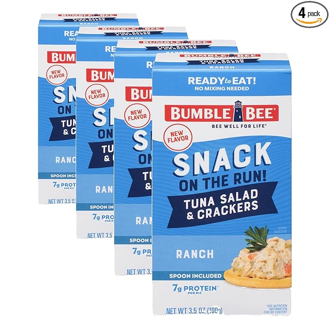 Bumble Bee Snack On The Run Ranch Tuna Salad with Crackers Kit - Ready to Eat Protein Snack Pack - 8g Protein per Box - Wild Caught MSC Certified Tuna (Pack of 4)