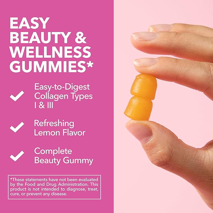 Collagen Gummies for Women and Men with 2500mcg Biotin, Zinc, Vitamin C & E - Hydrolyzed Collagen Gummies for Hair, Skin & Nail Support - Biotin and Collagen Gummies - Lemon Flavor - 30 Servings