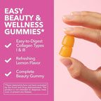 Collagen Gummies for Women and Men with 2500mcg Biotin, Zinc, Vitamin C & E - Hydrolyzed Collagen Gummies for Hair, Skin & Nail Support - Biotin and Collagen Gummies - Lemon Flavor - 30 Servings