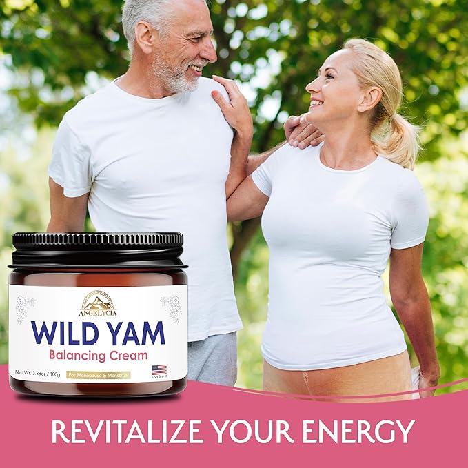 ANGELYCIA Organic Wild Yam Cream for Hormone Balance - Natural Support for Menopause, Perimenopause & PMS Relief - Pure Wild Yam Root Extract Estrogen-Free Balancing Cream for Women - 2 oz