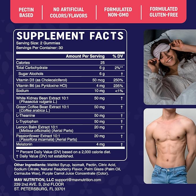Night Time Fat Burner Gummies with Melatonin for Sleep & Weight Loss Support | Hunger Suppressant & Metabolism Booster, Shred Belly Fat While You Sleep | Diet Supplement for Women & Men | 60 Ct