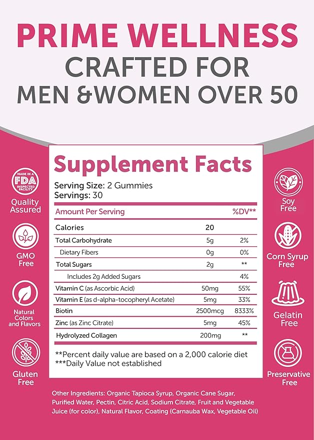 Lunakai USA Made Collagen Gummies for Women & Men Over 50, Biotin & Vitamin C, Supports Skin Elasticity, Hair & Nail Strength, Joint Support - 6 Pack