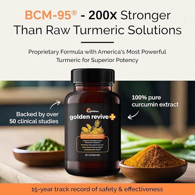 UpWellness Golden Revive + Joint Support Supplement Featuring Turmeric with Black Pepper, Quercetin, and Magnesium- Turmeric Boswellia Supplement - 6 Active Ingredients - 60 Capsules, 5 Pack