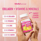 Collagen Gummies for Women | 200mg Hydrolyzed Collagen + 2500mcg Biotin, With Vitamin C, E & Zinc | Anti Aging, Hair Growth, Skin, Strong Nails | Non-GMO Gummy Vitamin Supplements | 60 Count