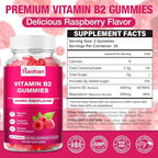 Haohan Vitamin B2 400mg with Magnesium Gummies for Migraine and Nervous System Support in Sugar-Free Vegan Raspberry Flavor, 60 Count for Adults and Kids
