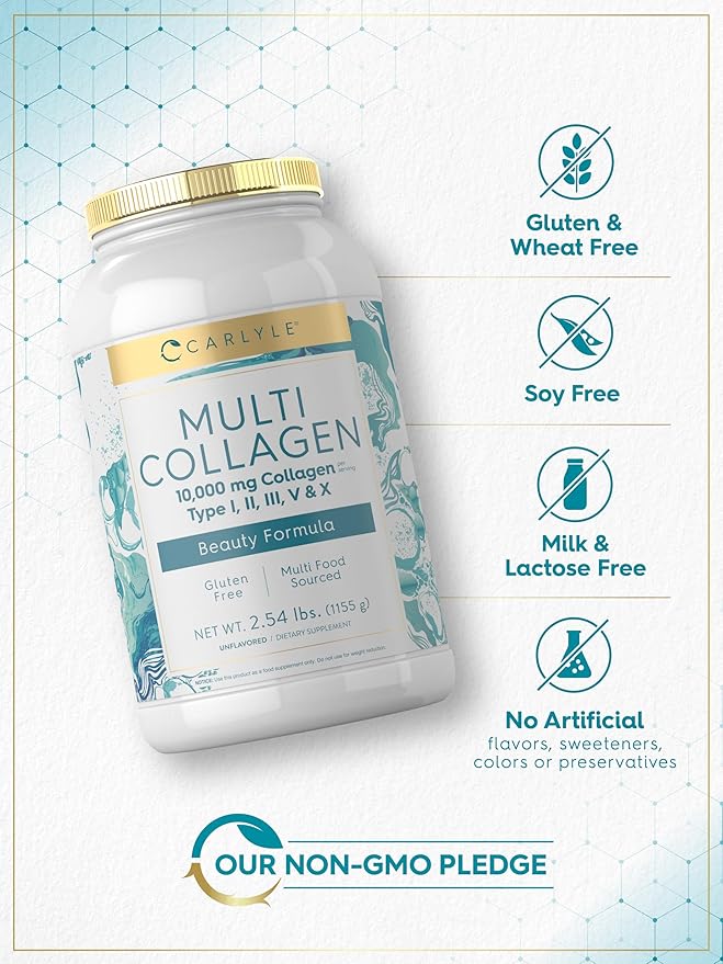 Carlyle Multi Collagen Peptides Powder 40 oz | Type I, II, III, V, X | Supplement Blend with Protein | Multi Food Sourced | Non-GMO, Gluten Free