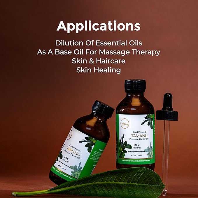My Ace Tamanu Carrier Oil | 100% Pure & Natural Cold Pressed Unrefined Oil for Skin & Face Care, Hair Growth, Body Massage, Stretch Marks & Aromatherapy – 4 fl oz