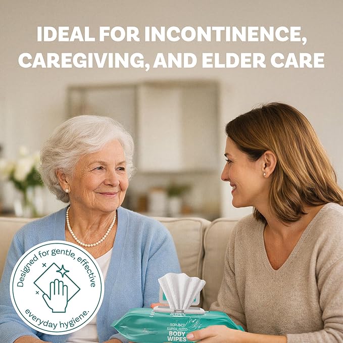 Adult Body Bathing & Incontinence Wipes, Extra Large 8” x 12” No Rinse Body Cleansing Cloths – Disposable Washcloths for Elderly Care, Bed Bathing & Daily Hygiene - 200 Count