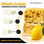 Wonderslim High Fiber Protein Bars, Fluffy Lemon Crisp | 15g Protein, 8g Fiber | Low Sugar, Low Carb | Healthy Indulgence | Satisfying, Supports Energy & On-the-Go Convenience, 7 Pack