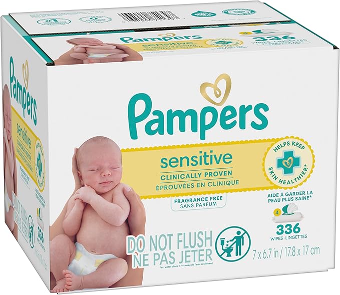 Pampers Baby Wipes Sensitive, Water Based Hypoallergenic and Unscented 504 Total (6 Flip-Top Packs)