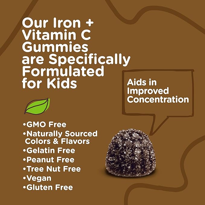 VITEEY Iron for Kids with Vitamin C - Supports Energy, Blood Cell Formulation, Blood Builder Anemia Kids Iron Supplements - Vegan, Gelatin Free, Gluten Free - Tasty Chewable Grape Flavored Gummy