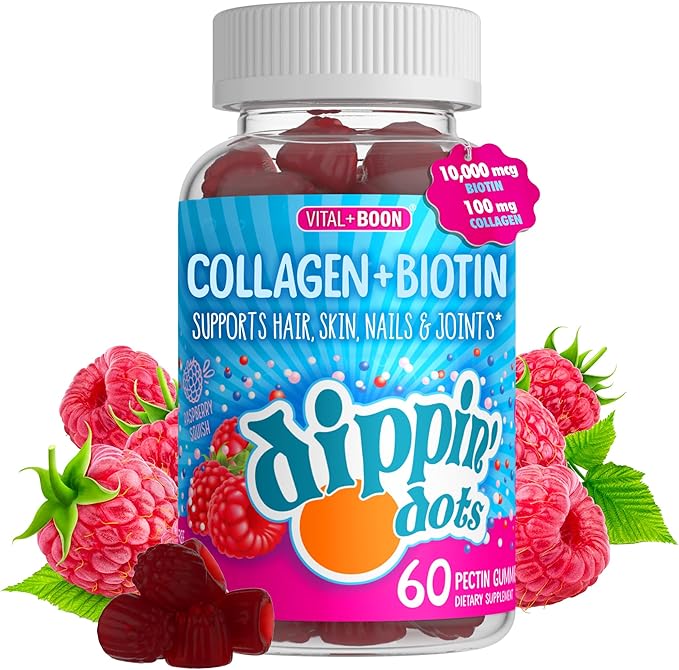 Vital+Boon Dippin' Dots - Biotin Collagen Gummies for Women and Men - Hair, Skin & Nails Support - 10,000 mcg Biotin - Vegetarian, Non-GMO, Gluten-Free (60 Count)