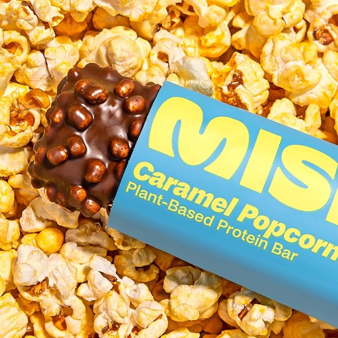 Misfits Vegan Protein Bars - Sweet & Salty Caramel Popcorn | Nutrition Bars - 15g Protein, 1g Sugar, Plant-based, Low Carb, Non-GMO, Gluten Free Snacks | Pack of 12