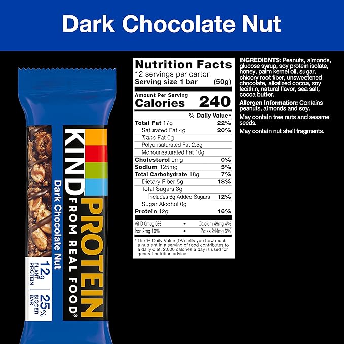 KIND Protein Bars, Dark Chocolate Nut, Healthy Snacks, Gluten Free, 12g Protein, 12 Count (Pack of 2)