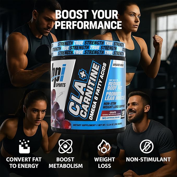 BPI Sports CLA+Carnitine – CLA L Carnitine & Linoleic Acid – L Carnitine Supplement for Weight Loss, Metabolism & Lean Muscle – Caffeine Free – Grape – 50 Servings – 12.34 oz