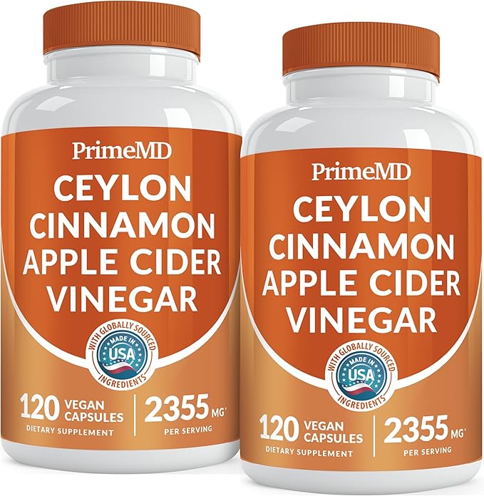 5-in-1 Ceylon Cinnamon Capsules 2355mg - Apple Cider Vinegar Capsules with Turmeric, Panax Ginseng & Bioperine - Cinnamon Supplements for Women & Men - Non-GMO, Vegan, Gluten-Free (120 Ct) (2-Pack)