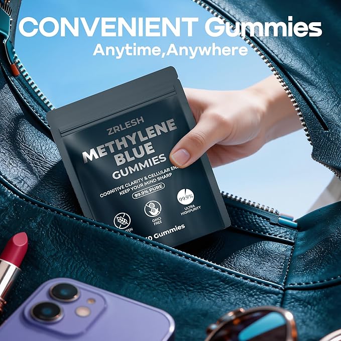 Methylene Blue Gummies, 7mg of Methylene Blue，99.9% Pure, Per Gummy for Sustained Energy,Lifted Mood,Mental Clarity, Pure, Fast-Absorbing,Vegan，30 Gummies