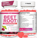 Beet Root Gummies – Nitric Oxide Beetroot Gummies with Coq 10, Grape Seed, Pomegranate for Circulation & Energy Support – Vegan, Non-GMO, 60 Beet Chews