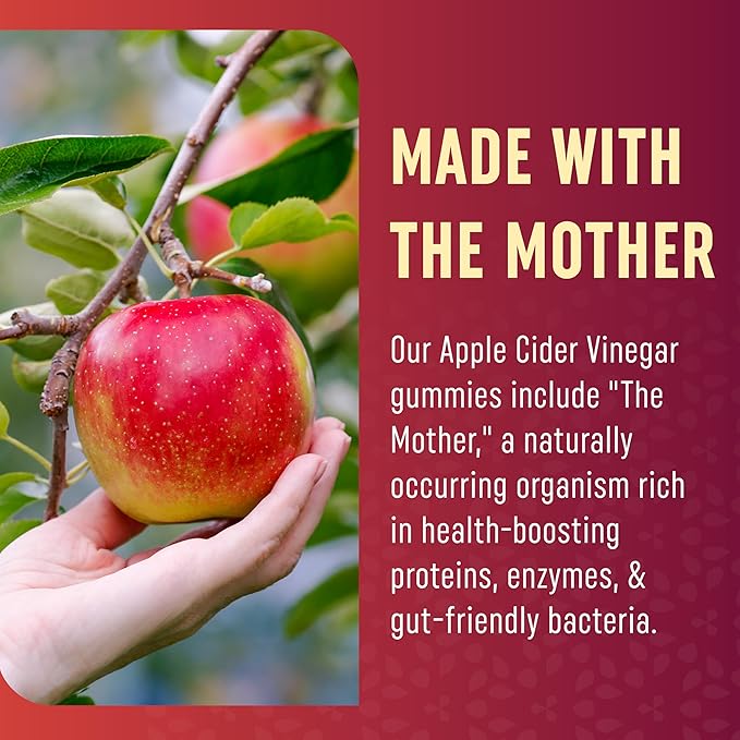 Organic Apple Cider Vinegar Gummies for Digestion, Detox & Healthy Immune Function Support | 1000MG ACV Per Serving | With The Mother, Vitamin B6, B12 & Folate | Vegan, Gluten-Free | 60 Gummies