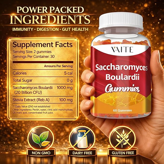 Saccharomyces Boulardii Probiotics 500mg - Gut Health Supplements & Candida Support, Probiotic for Women & Men, Digestive & Immune Supports, Supplement, Non-GMO, Gluten Free, 60 Vegan Gummies