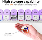 Extra Large Weekly Pill Organizer - XL Vitamin Holder with 7 Detachable AM PM Compartments - Portable Medicine Dispenser for Home and Travel, Big Supplement Container for Weekly or Daily Use, Purple