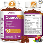 Quercetin Gummies, Quercetin with Vitamin C Zinc, Bromelain, Elderberry and Vitamin D, Immune Support Adults Kids, Women Men 120 Gummies Chewable