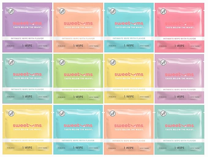 Sweetums Sample Size Feminine Wipes For Women, pH Balanced Biodegradable Flavored Intimate Wipes - Pack of 24